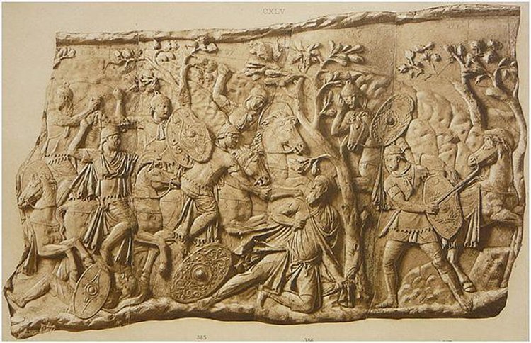 Decebal (Decebalus) (ruled 87-106) was the last king of Dacia. The Romans defeated the Dacians at Topae, set fire to several towns and moved towards Sarmizegetusa, the capital of the kingdom. The Romans laid siege to the town and cut Sarmizegetusa’s water supply.