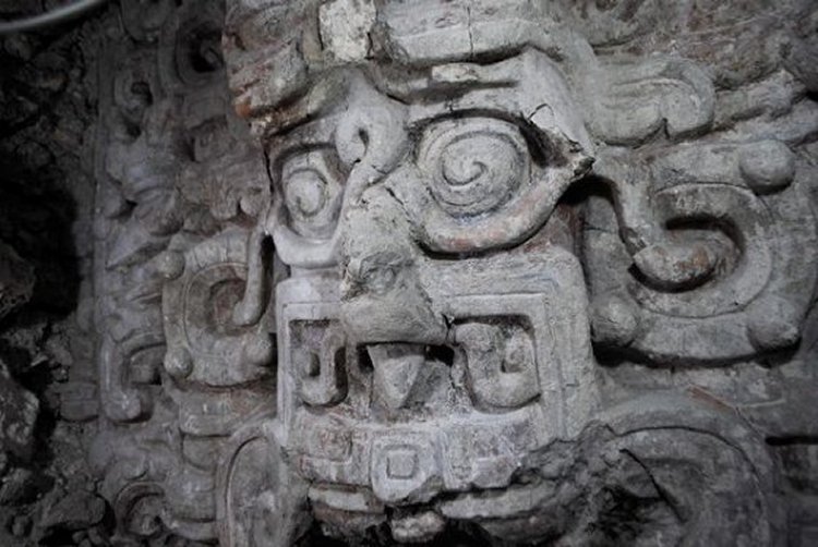 The Maya sun god as shark-man-one of his several guises on a newfound monument in Guatemala. Image credit: Brown University