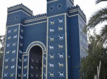 A replica of the Ishtar Gate in the ancient city of Babylon. (The original portal is currently in the Pergamonmuseum, Germany.)