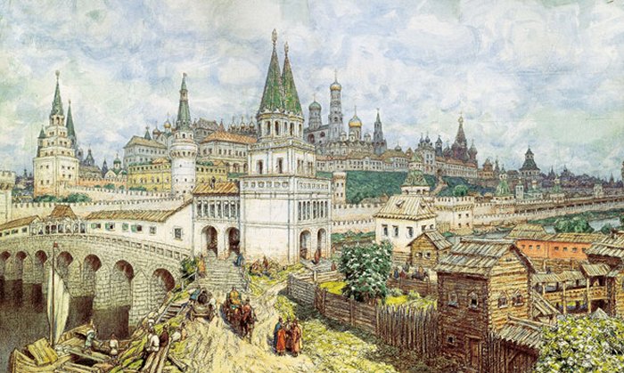 "View of 17th-century Moscow" drawing by Apollinary Vasnetsov