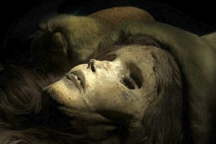One of the mummies found in the Small River Cemetery near the eastern end of the Tarim River in the Taklamakan Desert