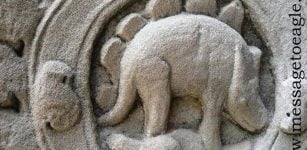 Dinosaur carvin at Ta Prohm temple Cambodia