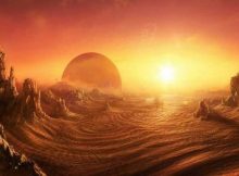 Sunrise on an alien desert planet.