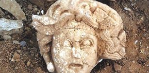 The head of Medusa, a Greek mythological creature who turned all that gazed upon her into stone.