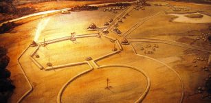 Artists rendition of the Newark Earthworks. (Photo taken inside the small museum/visitor center.) via u.osu.edu