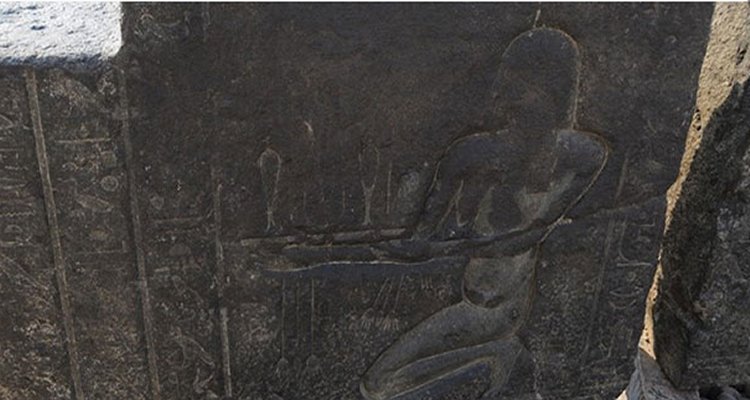 Ruins of the unearthed shrine showing Nectanebo making offerings. Courtsey of Antiquities Ministry