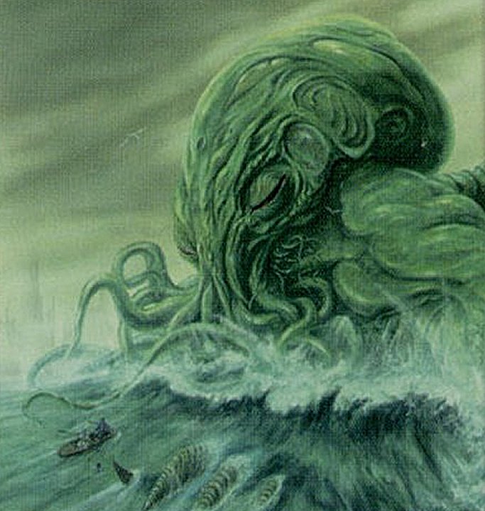 Cthulhu is a fictional cosmic entity who created by writer H. P. Lovecraft.