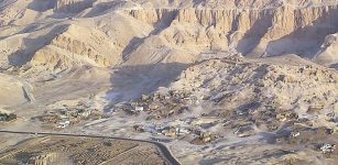 Aerial view of the Tombs of the Nobles, located in the Theban Necropolis, Luxor