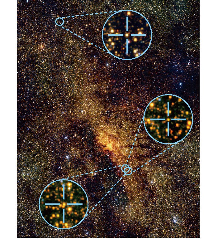 Three Cepheid variable stars, pulsating stars used to measure distance and age of objects, are visible in this view of the heart of the Milky Way. This image was taken using the South African Astronomical Observatory and released Aug. 24, 2011. Credit: N. Matsunaga - Photo via Space.com