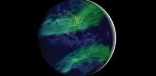 MAGNETIC SHIELD The planet’s magnetic field isn’t on the cusp of a catastrophic flip of the magnetic poles, new lava analysis suggest. A magnetic reversal would weaken Earth’s magnetic field, causing auroras closer to the equator, as seen in this artist’s illustration. HUAPEI WANG/MI