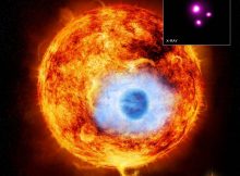 This graphic depicts HD 189733b, the first exoplanet caught passing in front of its parent star in X-rays. Credits: X-ray: NASA/CXC/SAO/K. Poppenhaeger et al; Illustration: NASA/CXC/M. Weiss