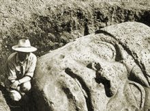 San Lorenzo's Olmec head discovered by M.W. Stirling and his archaeological expedition
