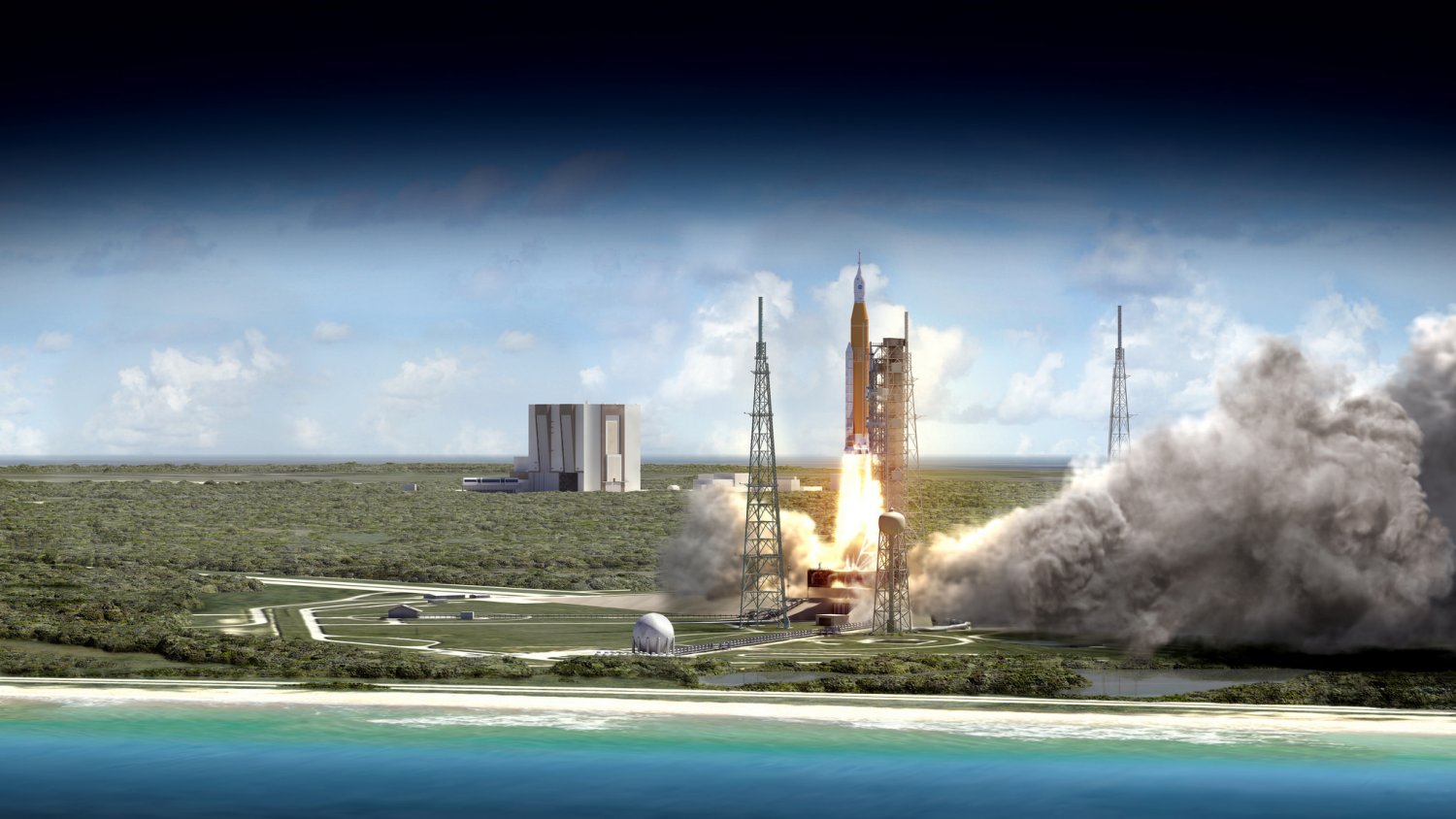 NASA¹s Space Launch System rocket will launch with Orion atop it from Launch Complex 39B at NASA¹s modernized spaceport at Kennedy Space Center in Florida. Credits: NASA