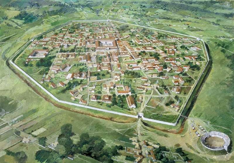 Silchester in Hampshire has its origins as Calleva, a centre of the Iron Age Atrebates tribe from the late 1st century BC. After the Roman conquest of AD 43 it became the large and important town of Calleva Atrebatum. Unlike most Roman towns, it was never reoccupied or built over after it was abandoned in the 6th or 7th century, so archaeological investigations have given an unusually complete picture of its development. The complete circuit of the Roman walls, some of the best-preserved Roman town defences in England, and remains of the amphitheatre still stand.