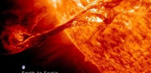 Solar flares can be very powerful. Our planet is very small compared to large solar flares.