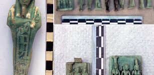 Ushabti figurines, Right (below) The Triod gods of Amun, Horus and Neftis (Photo: Nevine El-Aref).