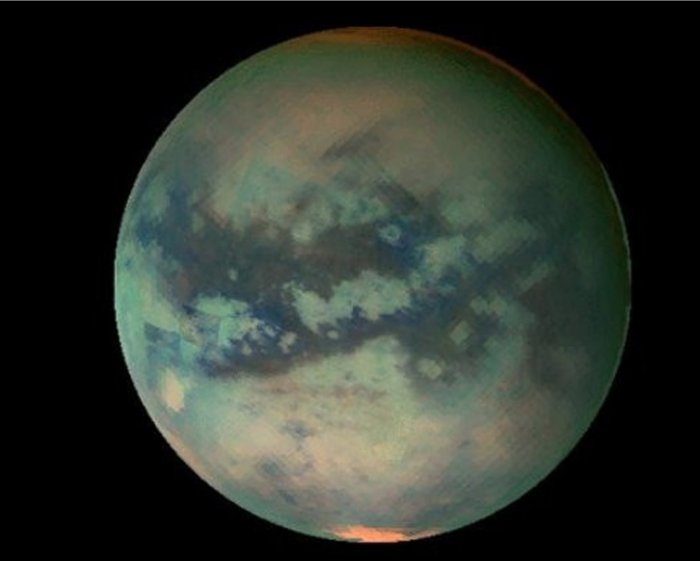 Saturn's moon Titan, Titan, as imaged by Cassini in October 2006, Credits: NASA/JPL, Univ. of AZ, ESA, and USGS