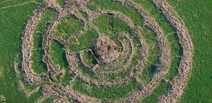 An aerial photo shows 'Rujm al-Hiri', an ancient structure of stone circles, found in the Golan Heights. It is located about 16 kilometres east of the eastern coast of the Sea of Galilee. (Flickr/Itamar Grinberg/israeltourism)