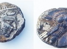 Two silver coins, onebearing the likeness of the goddess Athena and the other depicts the Athenian owl. Credits: Israel Antiquities Authority