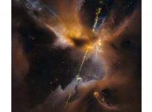 A young star wields a double-bladed lightsaber of its own creation in this infrared image captured by NASA's Hubble Space Telescope. Credit: ESA/Hubble & NASA, D. Padgett (GSFC), T. Megeath (University of Toledo), and B. Reipurth (University of Hawaii)