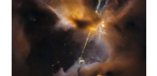 A young star wields a double-bladed lightsaber of its own creation in this infrared image captured by NASA's Hubble Space Telescope. Credit: ESA/Hubble & NASA, D. Padgett (GSFC), T. Megeath (University of Toledo), and B. Reipurth (University of Hawaii)