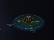 Wolf 1061 and its orbiting planets. The habitable zone is shaded green. Image supplied.