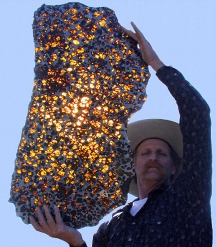Marvin Killgore of the Arizona Meteorite Laboratory holds a 10 kg Fukang Slice Image credit: Southwest Meteorite Laboratory
