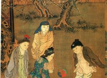 A Song Dynasty painting by Su Hanchen, depicting Chinese children playing cuju