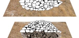 Reconstruction of the original appearance of the megalithic mound. Credits: University of Basel