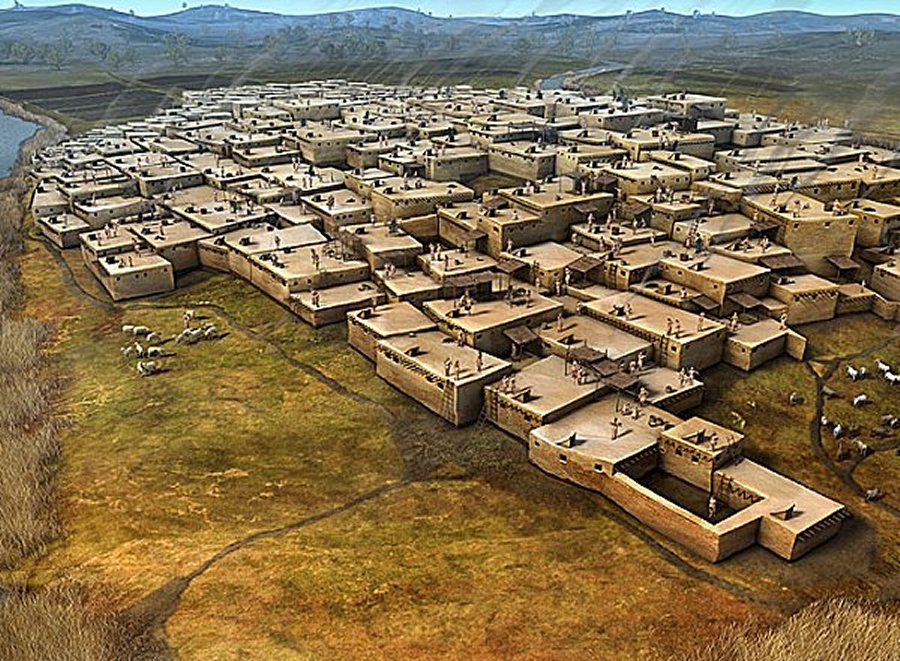 Çatalhöyük - artist's view of the site. source