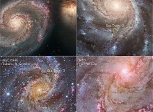 Location of Eta twins in galaxies M51, M101, NGC 6946, and M83. Individual Image Credits: M51: NASA/ESA/Hubble Heritage Team (STScI/AURA); M101:NASA/ESA/K. Kuntz (JHU), F. Bresolin (U. Hawaii), J. Trauger (Jet Propulsion Lab), J. Mould (NOAO), Y.-H. Chu (U. Illinois, Urbana), Canada-France-Hawaii Telescope/ J.-C. Cuillandre/Coelum/, Jacoby, B. Bohannan, and M. Hanna/ NOAO/AURA/NSF; NGC 6946: NASA/ESA/STScI/R. Gendler/Subaru Telescope (NAOJ); M83: NASA/ESA/Hubble Heritage Team (STScI/AURA) Credit: NASA, ESA and R. Khan (GSFC and ORAU)