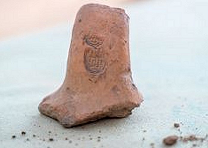 A stamped jar handle dating to the Middle Bronze Age.Israel Antiquities Authority via Haaretz.