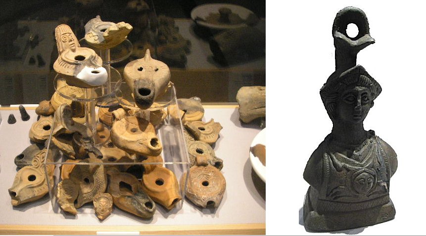 Some of artifacts discovered at Yenikapi, Turkey. Left: Oil lamps found at Yenikapı. Right: Steelyard weight found in the Port of Theodosius. Photo: Wikipedia