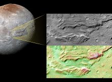 A close-up of the canyons on Charon, Pluto's big moon, taken by New Horizons during its close approach to the Pluto system last July. Multiple views taken by New Horizons as it passed by Charon allow stereo measurements of topography, shown in the color-coded version of the image. The scale bar indicates relative elevation. Credits: NASA/JHUAPL/SwRI