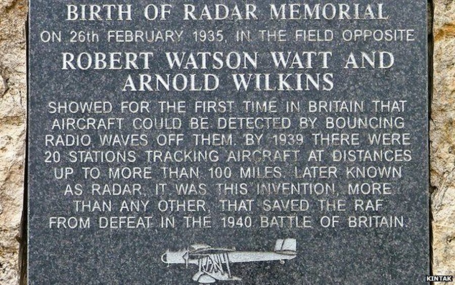 A plaque near Daventry is the only current memorial to Robert Watson-Watt in the UK via BBC