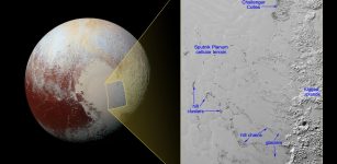 Hills of water ice on Pluto ‘float’ in a sea of frozen nitrogen and move over time like icebergs in Earth’s Arctic Ocean—another example of Pluto’s fascinating geological activity. Credits: NASA/JHUAPL/SwRI