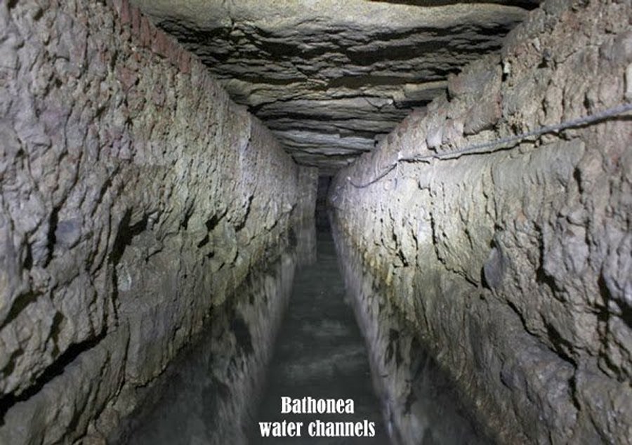 Spelunkers explored hundreds of feet of a two-part water channel system that archaeologists discovered. The channels directed freshwater to the cistern and buildings throughout Bathonea.