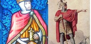 Left: King Ethelred; right: Alfred the Great (849-899), King of Wessex