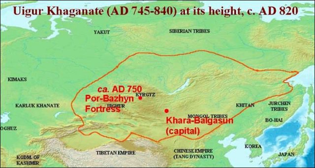 Por-Bajin on the map of Uighur Kaganate