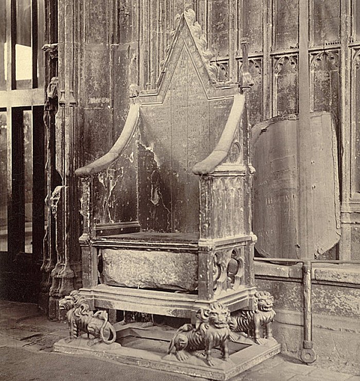 Coronation Chair With Stone of Scone. Image licensed under Creative Commons by Cornell University LIbrary