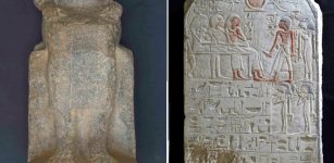 Left: The unidentified statue. Credits: Swiss Institute; Right: The newly discovered stelae. Credits: Swiss Institute