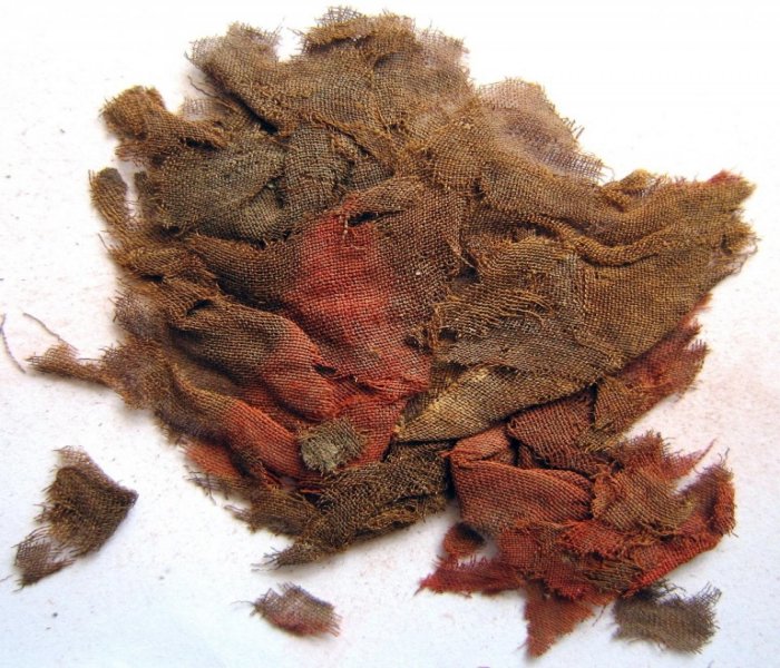 Fine open tabby of silk sample with irregular red colour. Photo credit: Margarita Gleba