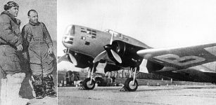 Left: The first minutes on the U.S. territory. Kokkinaki and Gordienko on the wing of their plane. Right: The aircraft CKB-30 "Moscow"