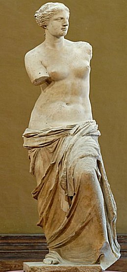 Venus de Milo on display at the Louvre. Photo via Wikipedia