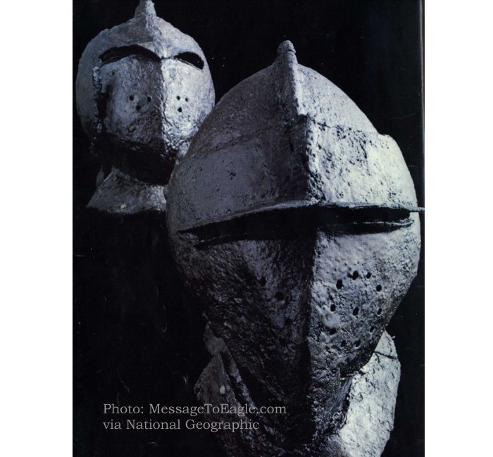 He unexpectedly, discovered a face-covering helmet from a suit of armor and other remnants of a fortified town, Wolstenholme that was built about 1620. Photograph: Ira Block/National Geographic