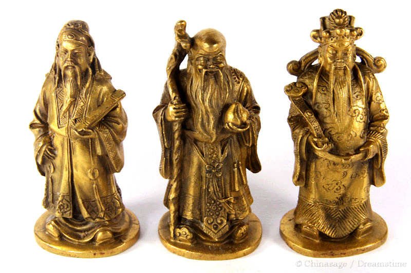 Daoist deities bringing happiness; prosperity and long life. They are shown in order Fu, Shou and then Lou.