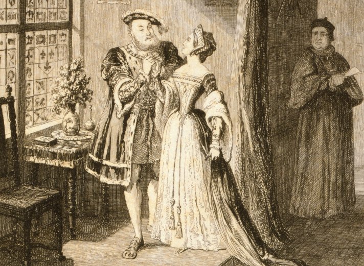 Henry's reconciliation with Anne Boleyn, by George Cruikshank, 19th century. via wikipedia