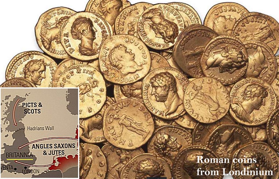 The Irish, Scottish and Saxons from Germany all came to plunder the wealth of Roman Britain. The Roman legions began to withdraw from Britain.