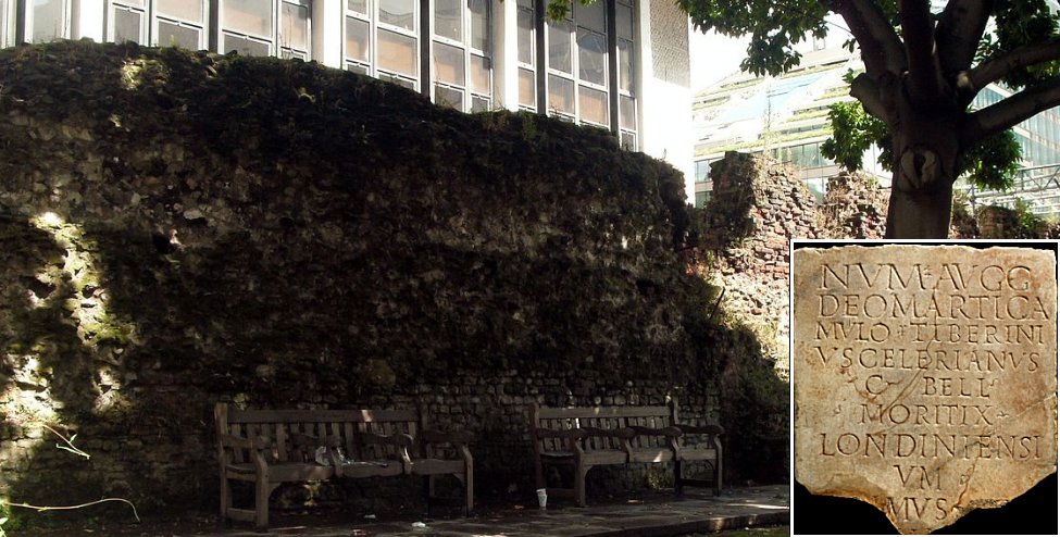 Left: The Roman wall at St Alphege Gardens; Credits: Wikipedia; Right:The first written record to use the word 'Londoners'.