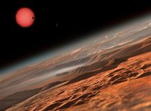 Artist’s impression of the ultracool dwarf star TRAPPIST-1 from close to one of its planets. Credit: ESO/M. Kornmesser